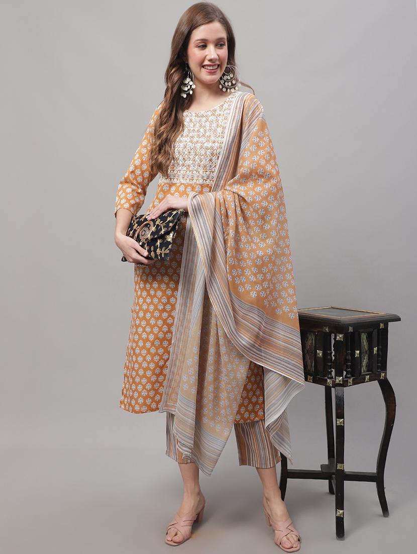 orange kurta pant set with dupatta - 20194230 - Standard Image - 3
