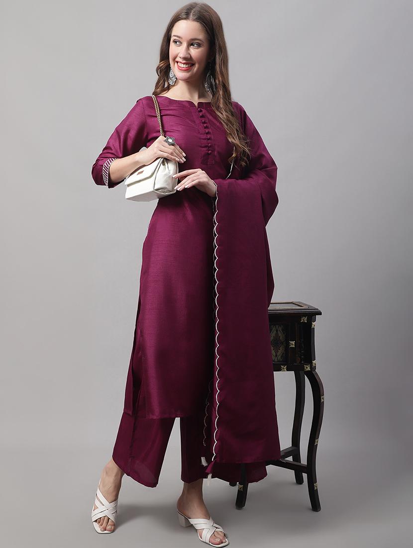 purple kurta palazzo set with dupatta - 20194253 - Standard Image - 3