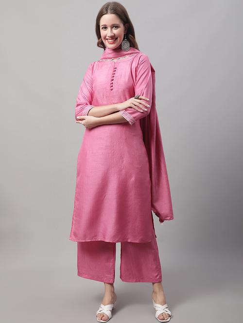 pink kurta palazzo set with dupatta - 20194254 - Standard Image - 0