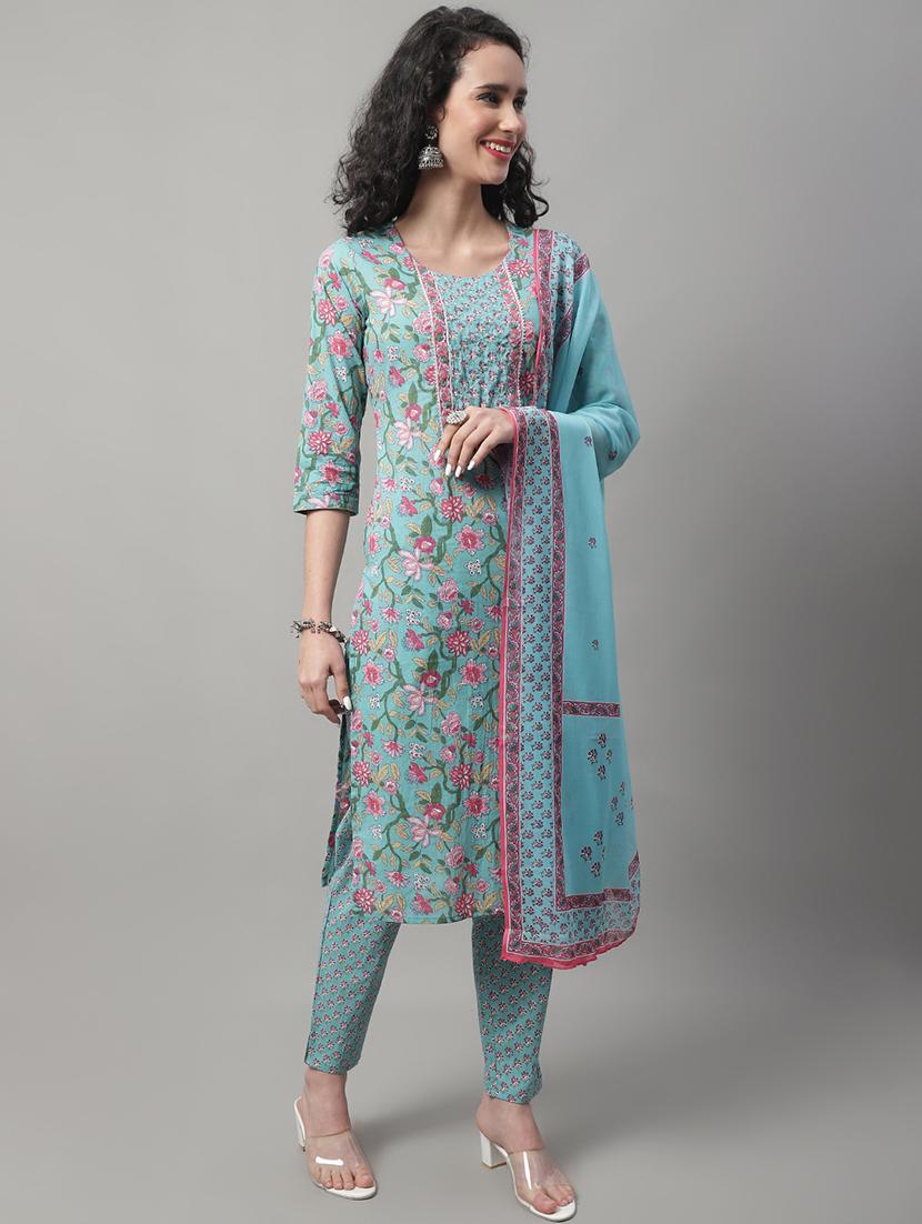 blue kurta pant set with dupatta - 20194276 -  Zoom Image - 0