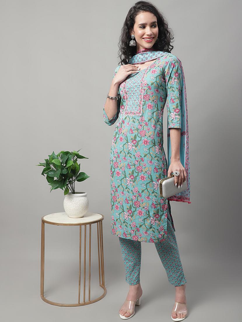 blue kurta pant set with dupatta - 20194276 - Standard Image - 3