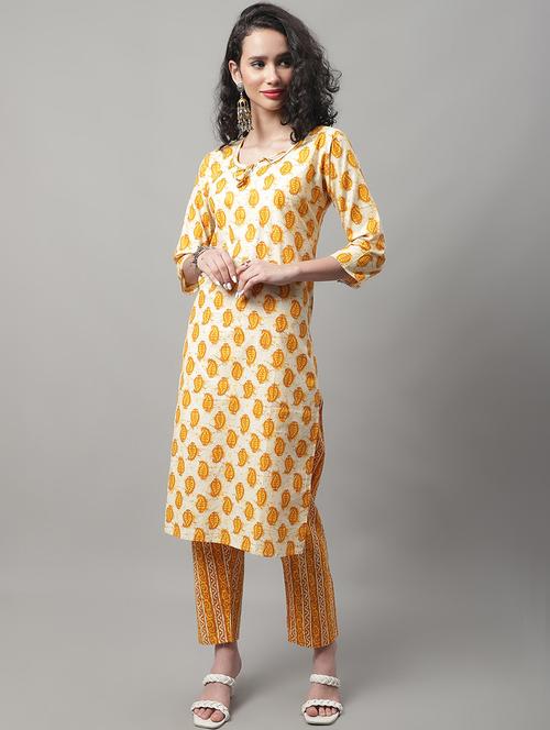yellow cotton kurta pant set - 20194277 - Standard Image - 0