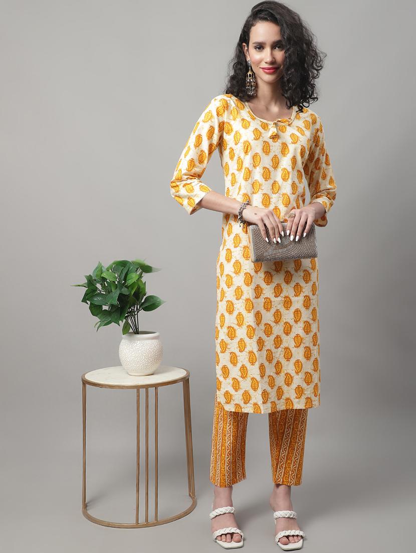 yellow cotton kurta pant set - 20194277 - Standard Image - 3