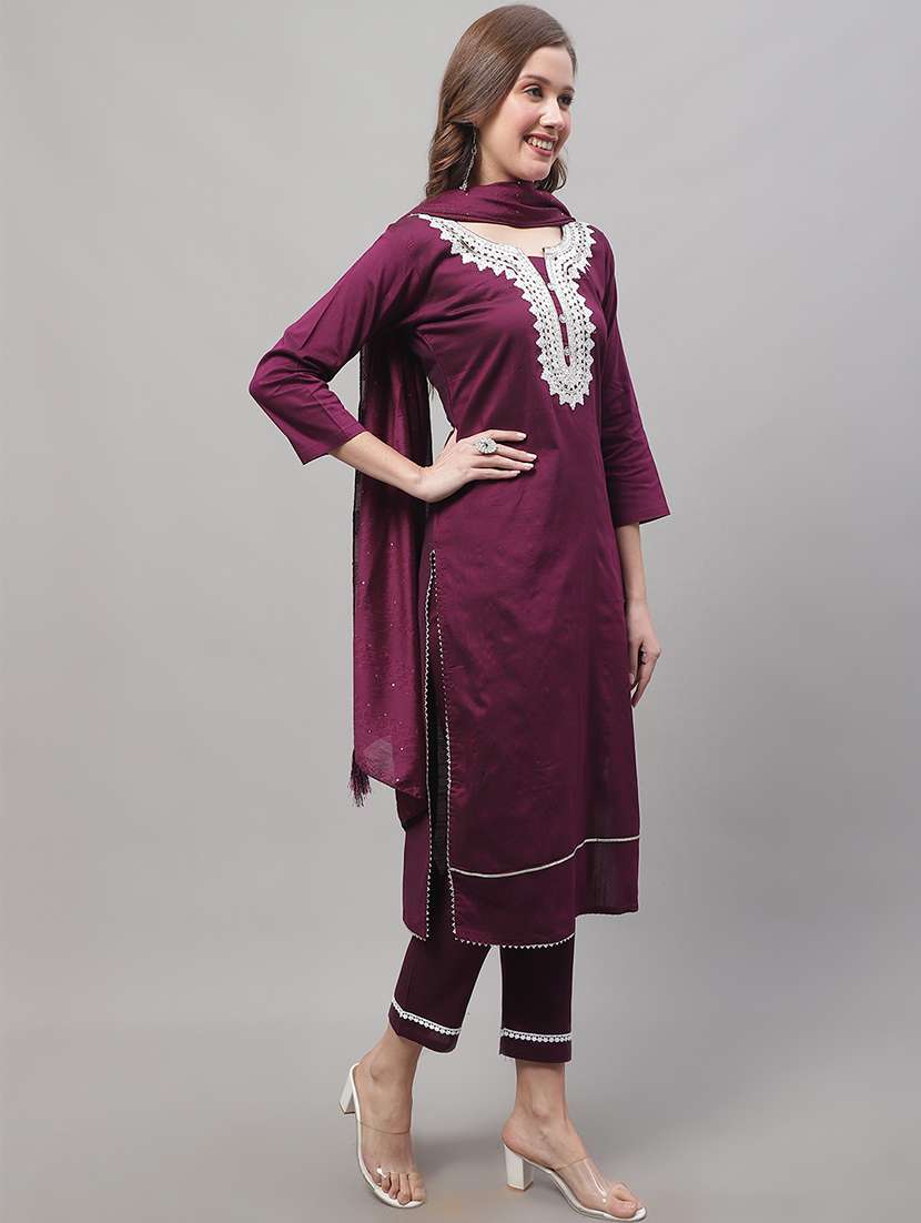 purple kurta pant set with dupatta - 20194282 - Zoom Image - 0