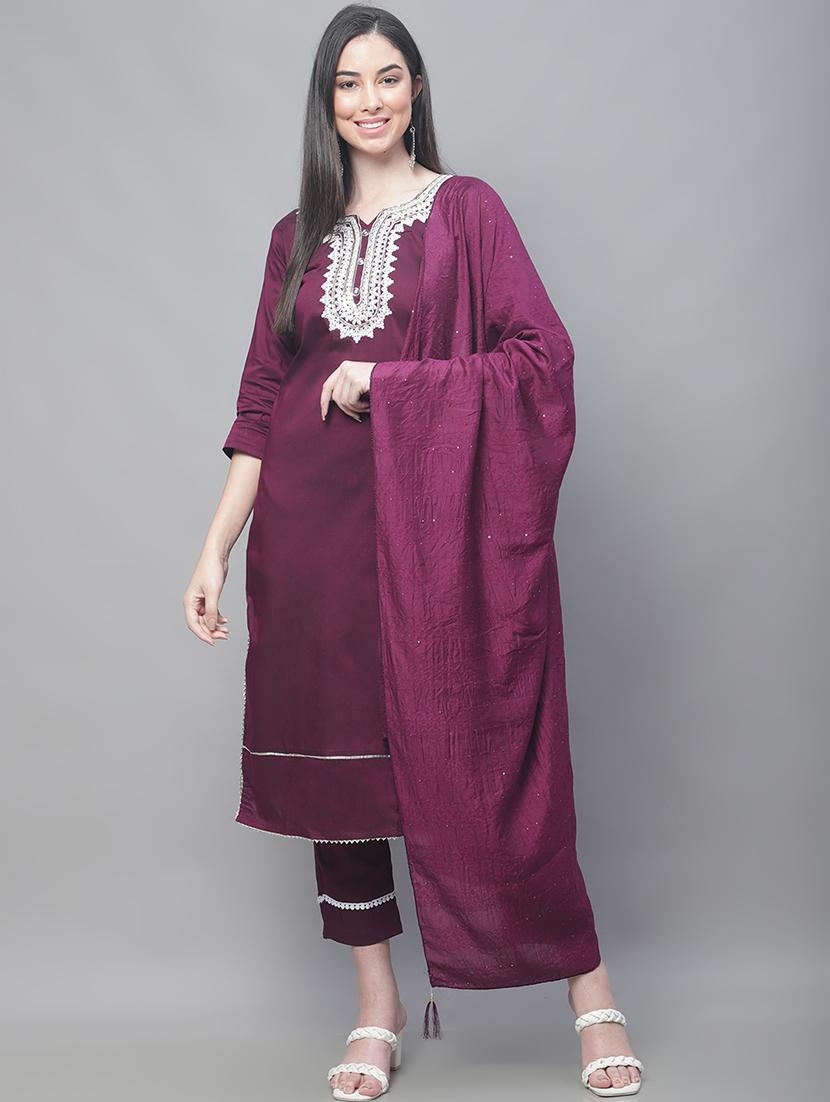 purple kurta pant set with dupatta - 20194283 - Zoom Image - 0