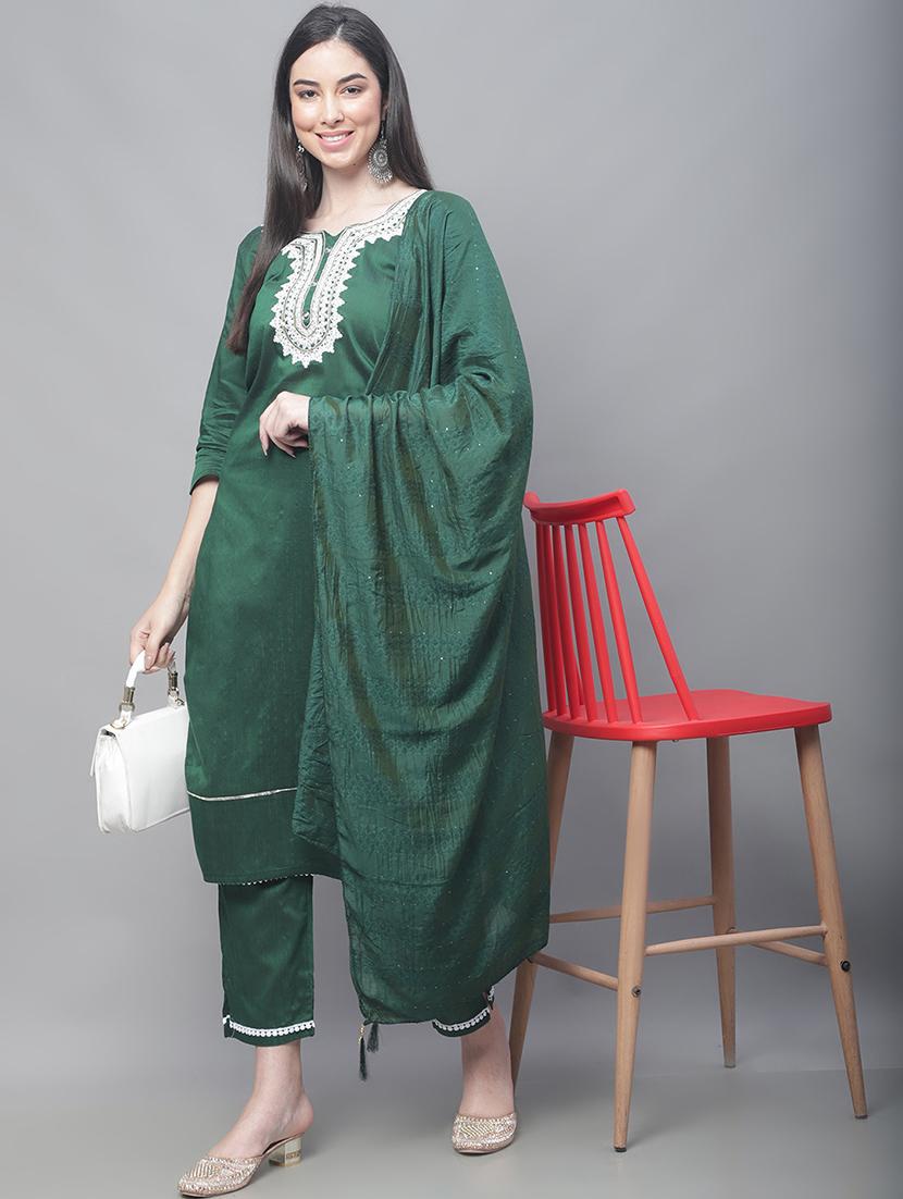 green kurta pant set with dupatta - 20194285 -  Zoom Image - 0