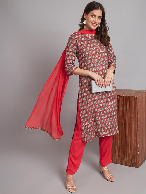 printed kurta pant set with dupatta - 20194315 - Standard Image - 0