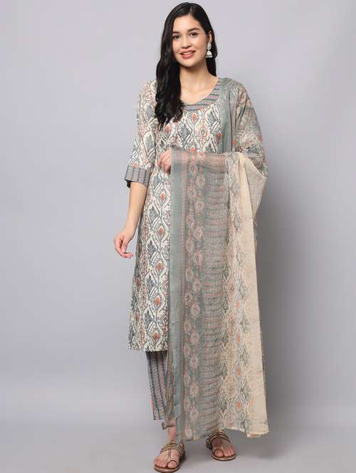 grey kurta pant set with dupatta - 20194318 - Standard Image - 0