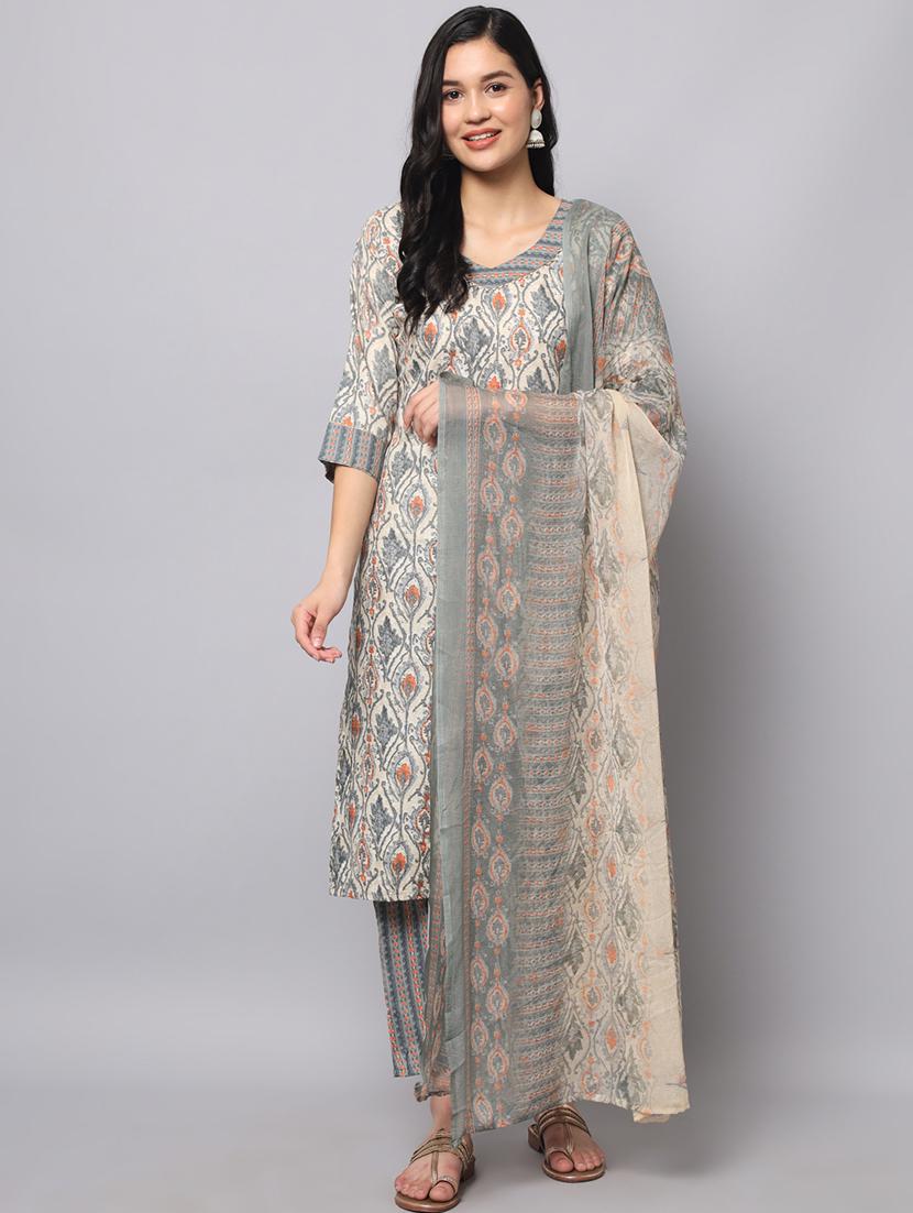 grey kurta pant set with dupatta - 20194318 - Zoom Image - 0