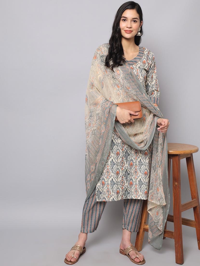 grey kurta pant set with dupatta - 20194318 - Standard Image - 3