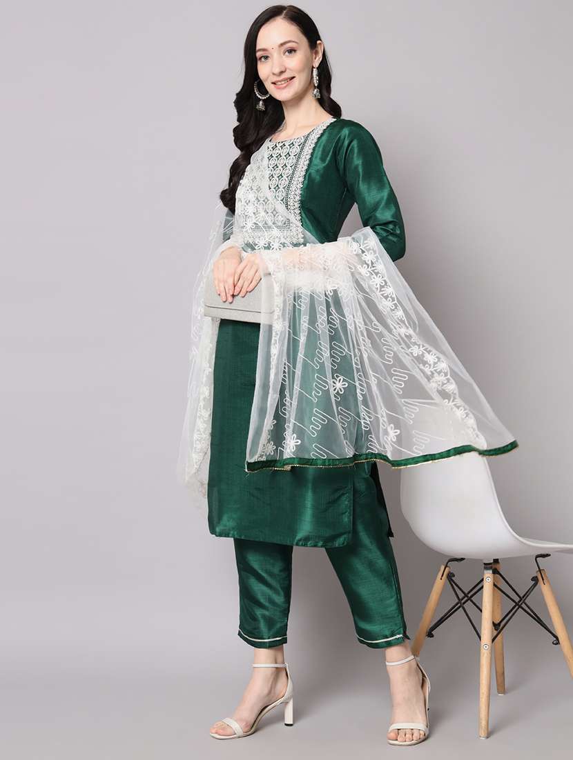 women three quarter sleeve kurta pant with dupatta set - 20194333 -  Standard Image - 3