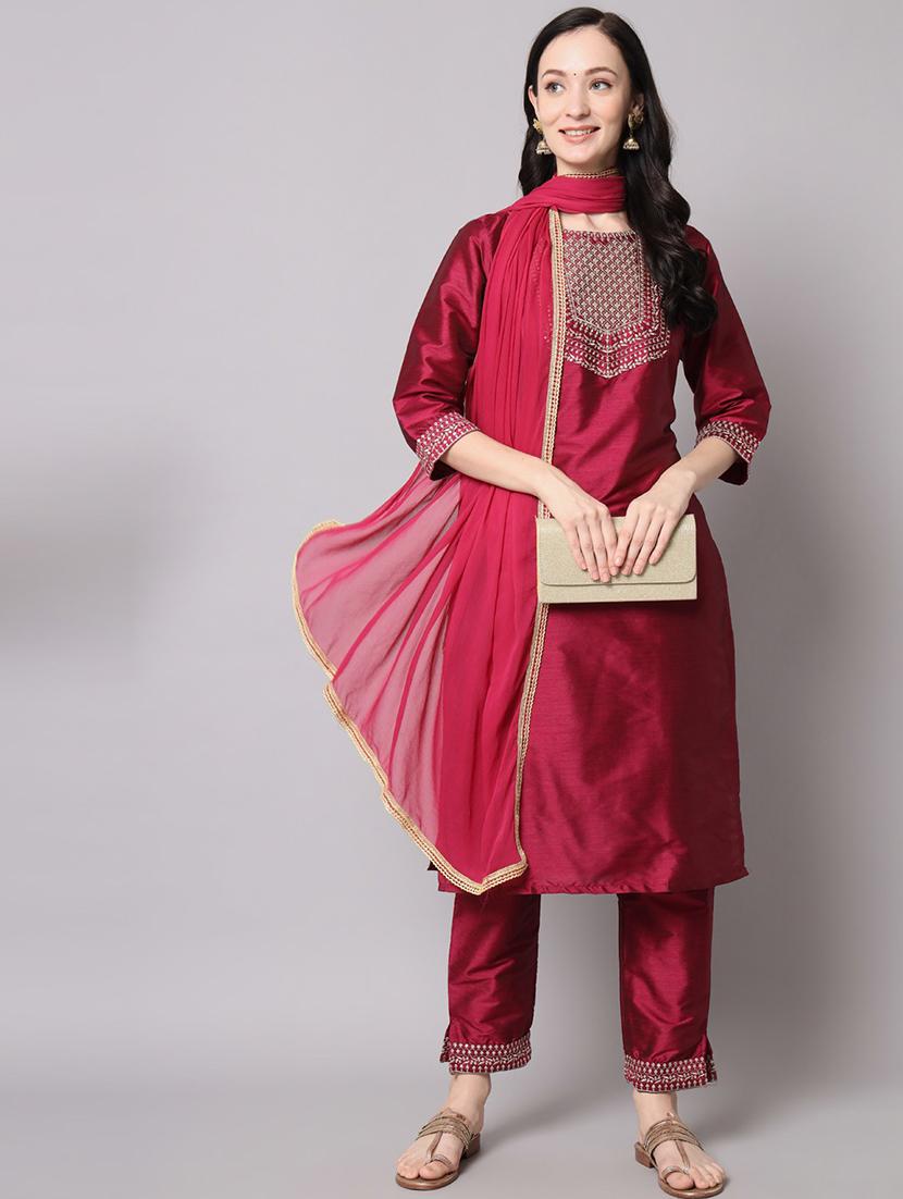 red kurta pant set with dupatta - 20194336 - Standard Image - 3