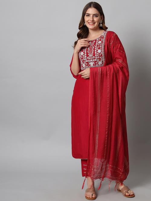 women three quarter sleeve kurta pant with dupatta set - 20194352 -  Standard Image - 0