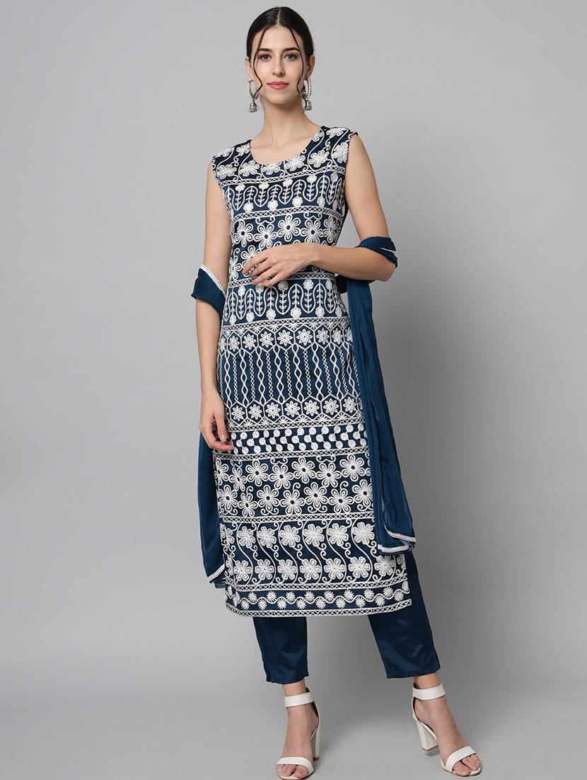 women three quarter sleeve kurta pant with dupatta set - 20194358 - Zoom Image - 0