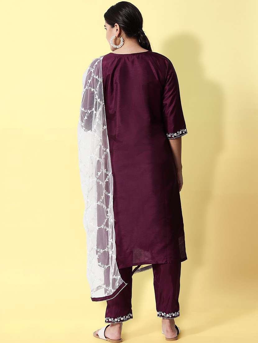 women three quarter sleeve kurta pant with dupatta set - 20194381 -  Standard Image - 3