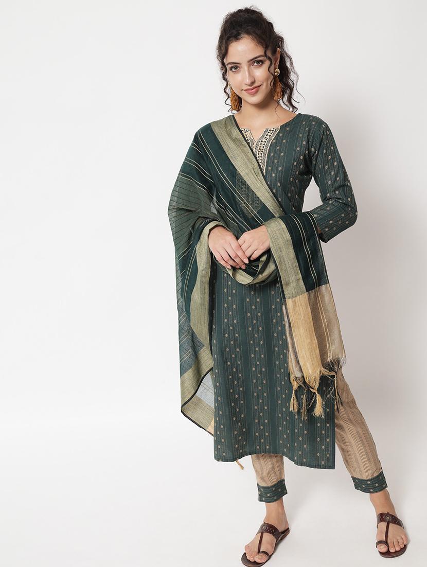 green kurta pant set with dupatta - 20194385 - Zoom Image - 0