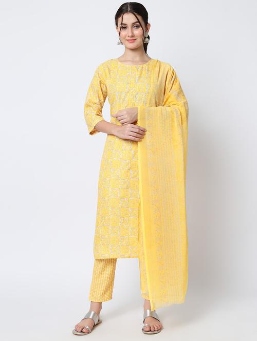 yellow kurta pant set with dupatta - 20194388 -  Standard Image - 0