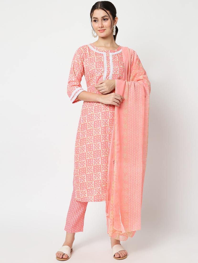 peach kurta pant set with dupatta - 20194389 -  Zoom Image - 0