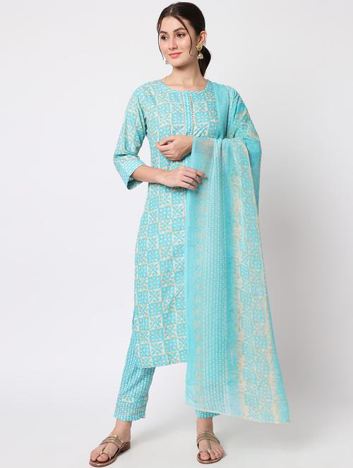 printed kurta pant set with dupatta   - 20194390 -  Standard Image - 0