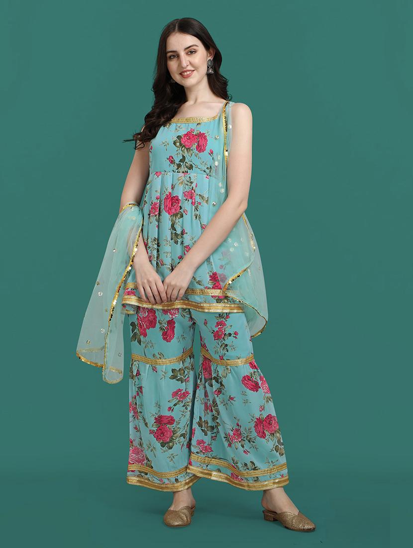 floral printed kurta sharara set with dupatta   - 20194408 -  Zoom Image - 0