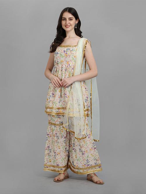 printed kurta sharara set with dupatta   - 20194412 -  Standard Image - 0