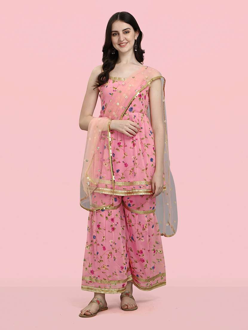 printed kurta sharara set with dupatta  
