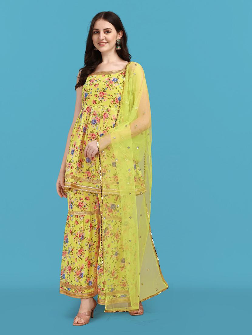 printed kurta sharara set with dupatta - 20194417 - Zoom Image - 0
