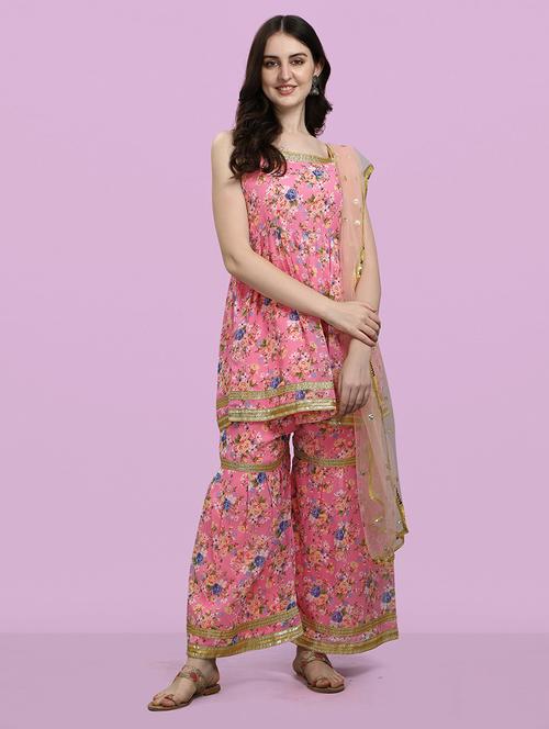 floral printed kurta sharara set with dupatta - 20194419 - Standard Image - 0