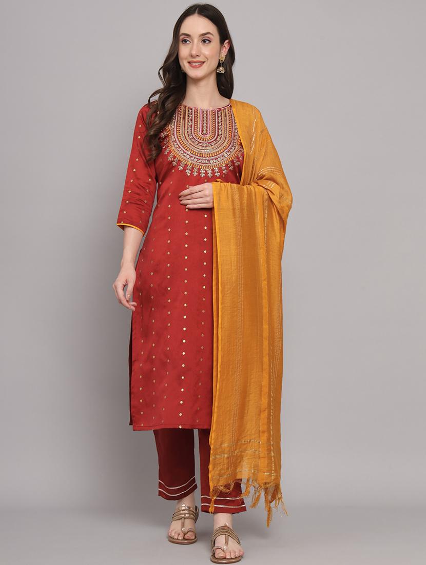 women three quarter sleeve kurta pant with dupatta set - 20194439 - Zoom Image - 0