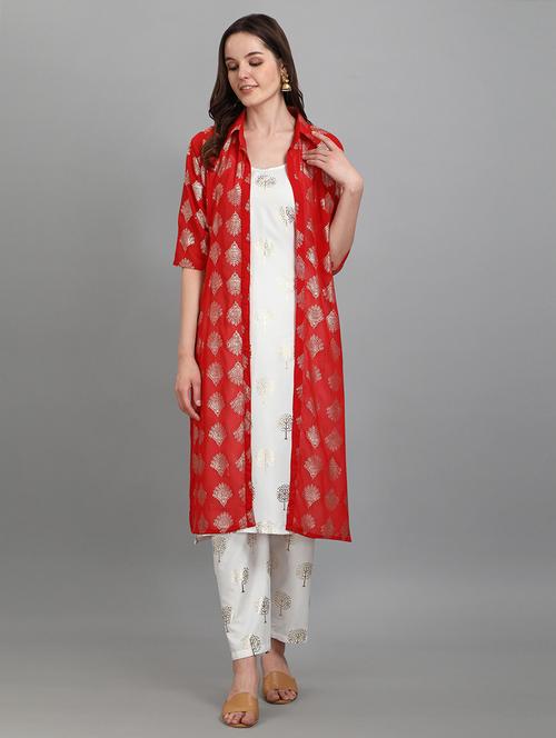 foil printed kurta pant set with shrug - 20194454 -  Standard Image - 0