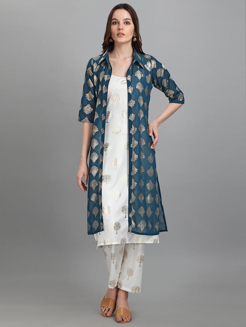 foil printed kurta pant set with shrug - 20194455 - Zoom Image - 0