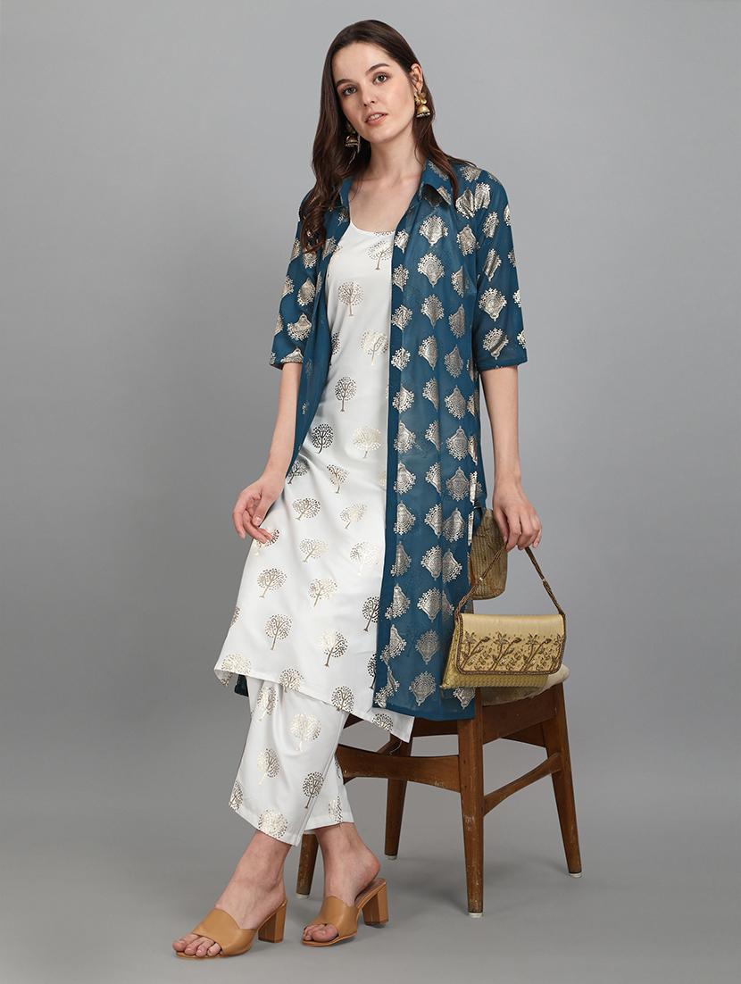 foil printed kurta pant set with shrug - 20194455 - Standard Image - 3