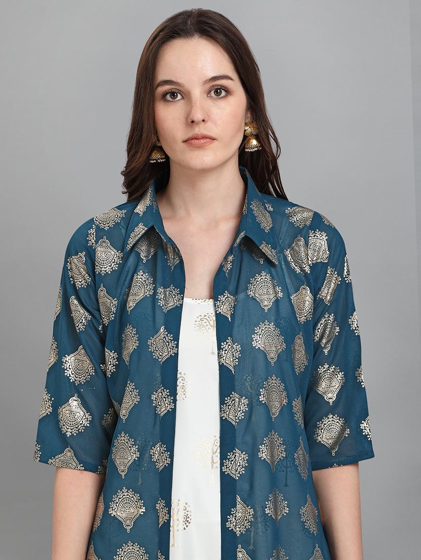 foil printed kurta pant set with shrug - 20194455 - Standard Image - 5
