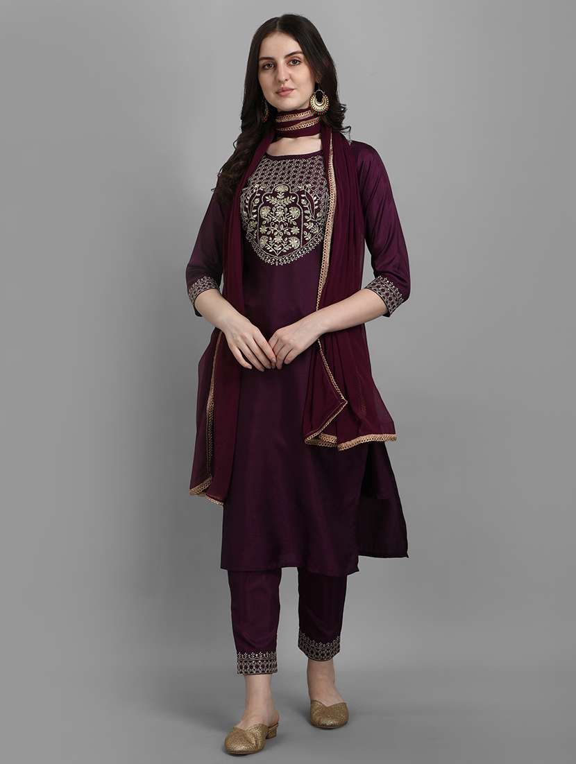 purple kurta pant set with dupatta - 20194457 -  Standard Image - 3