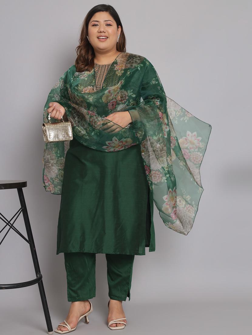 women plus size three quarter sleeve kurta pant with dupatta set - 20194471 - Zoom Image - 0