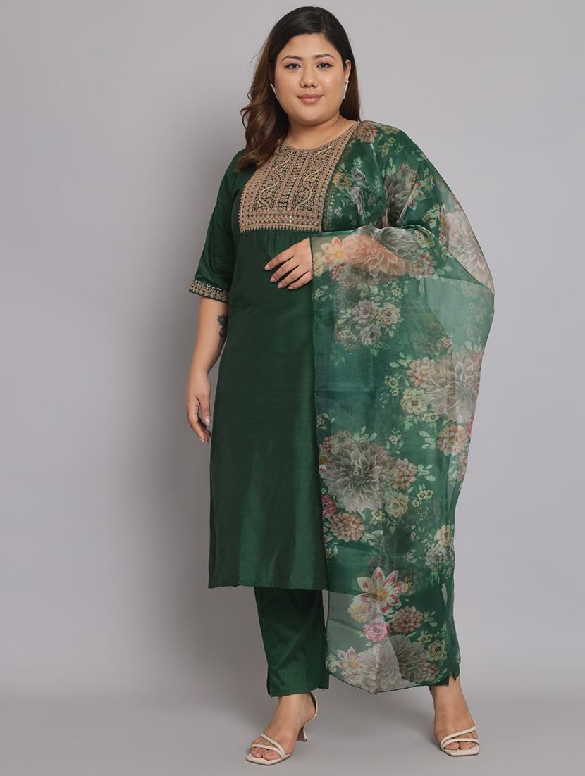 women plus size three quarter sleeve kurta pant with dupatta set - 20194471 - Standard Image - 3