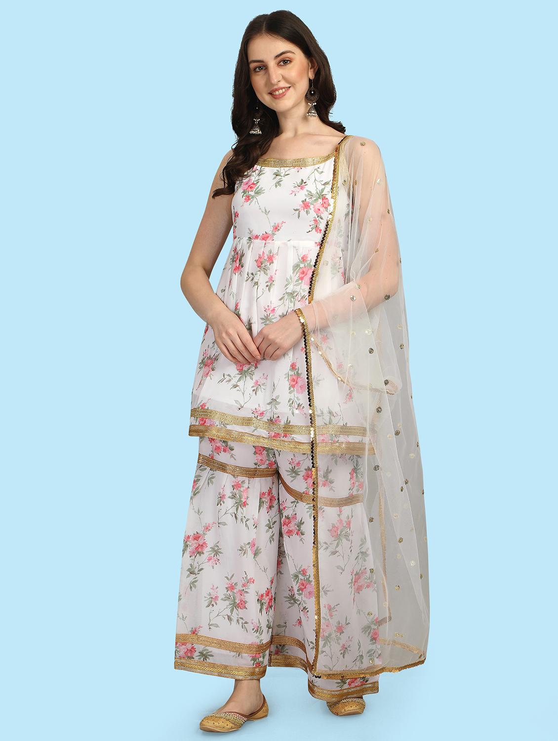 floral printed kurta sharara set with dupatta - 20194528 - Zoom Image - 0
