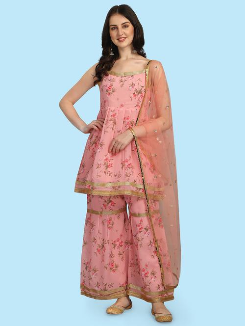 floral printed kurta sharara set with dupatta   - 20194529 -  Standard Image - 0