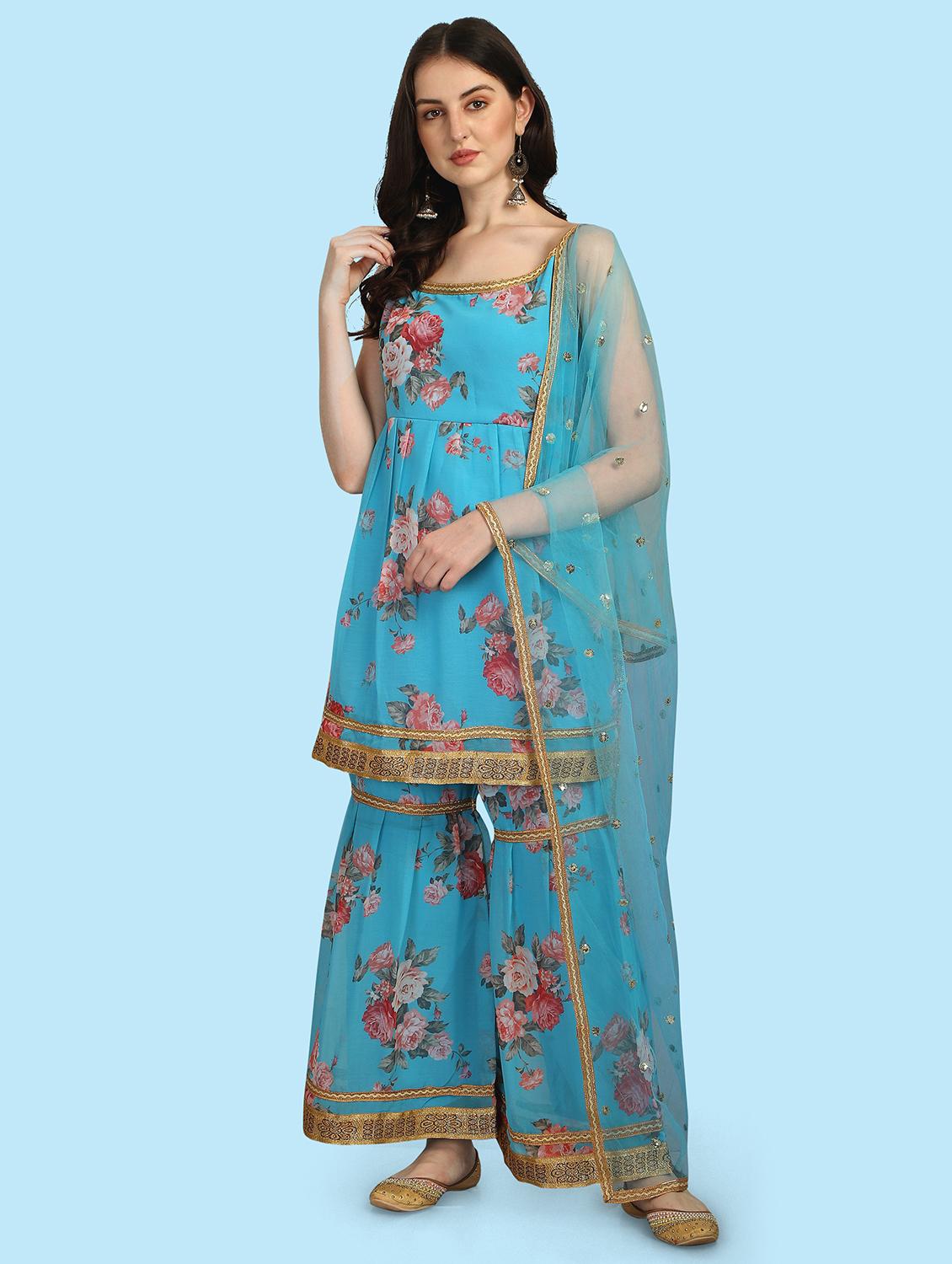 floral printed kurta sharara set with dupatta - 20194530 - Zoom Image - 0
