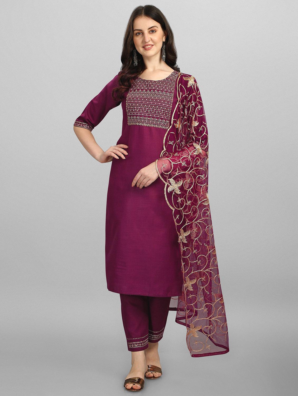 embroidered kurta pant set with dupatta - 20194533 - Zoom Image - 0