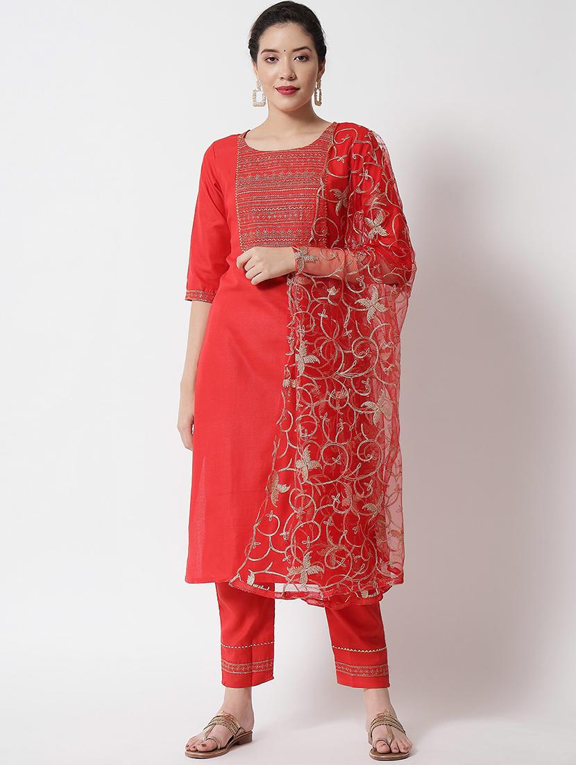 embroidered kurta pant set with dupatta - 20194534 - Zoom Image - 0