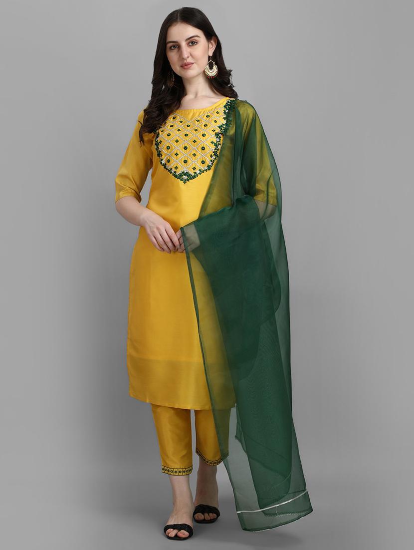 embroidered kurta pant set with dupatta - 20194538 - Zoom Image - 0
