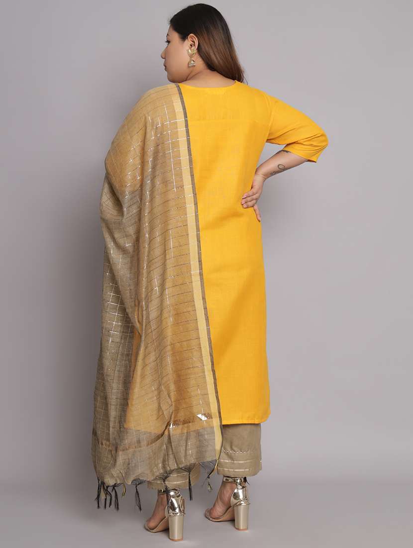 yellow round neck kurta pant set with dupatta - 20194574 - Standard Image - 3