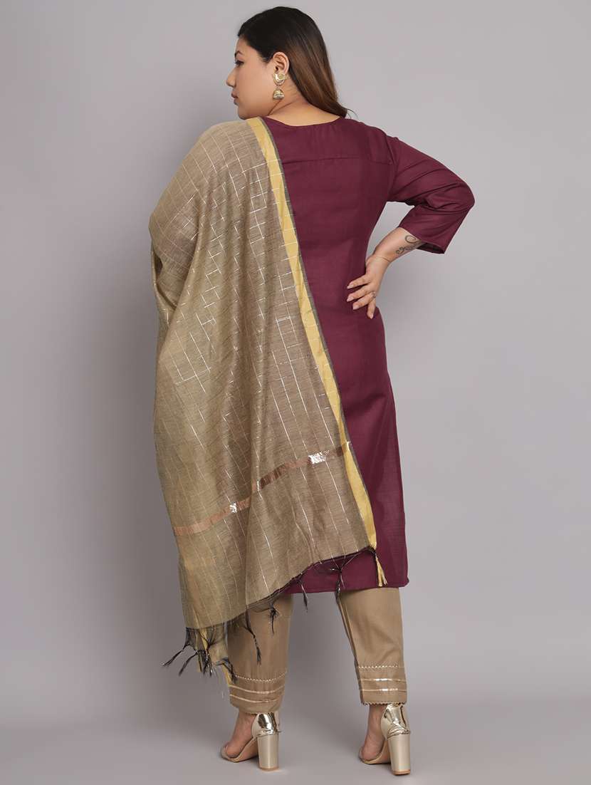 purple round neck kurta pant set with dupatta - 20194581 - Standard Image - 3