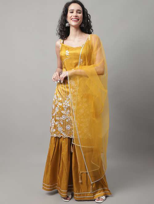 yellow kurta sharara set with dupatta - 20195075 - Standard Image - 0