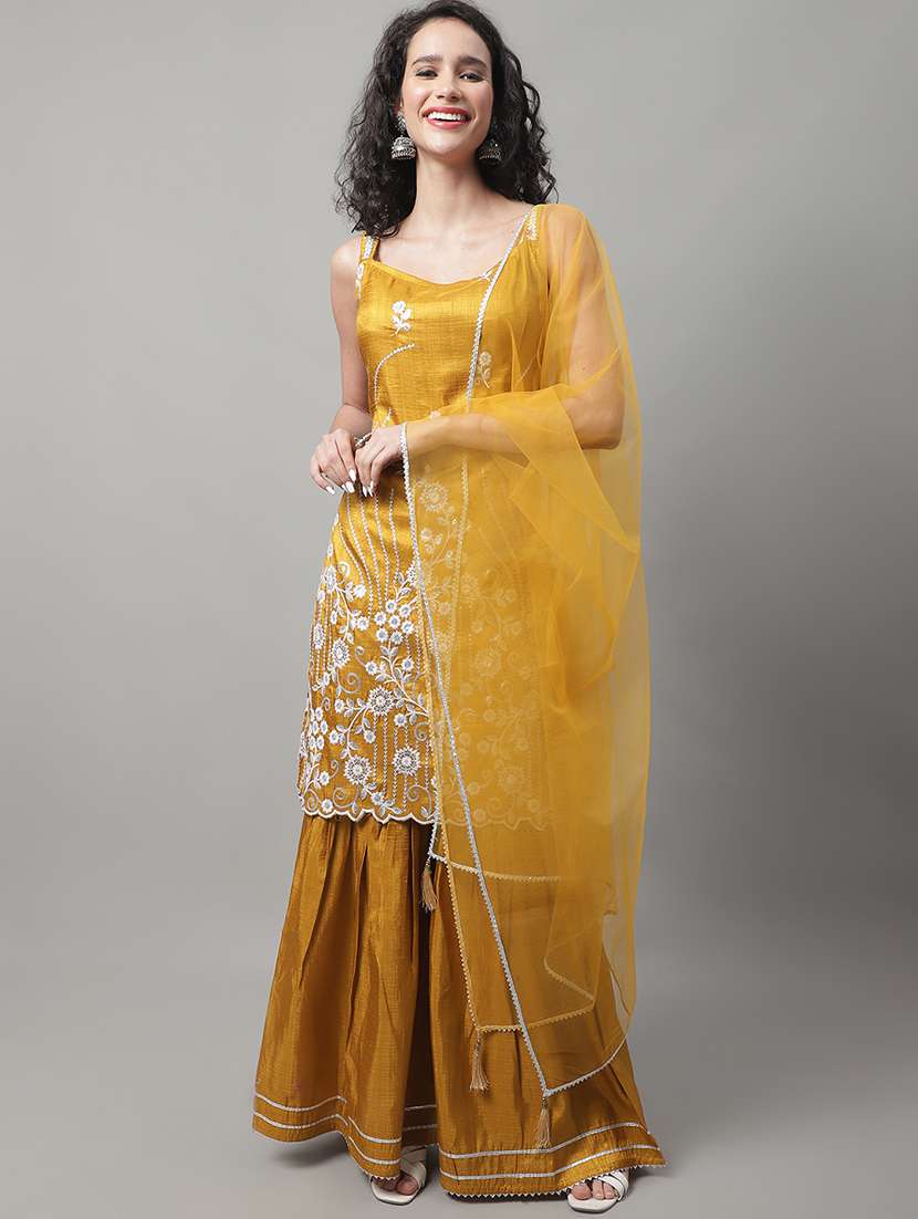 yellow kurta sharara set with dupatta - 20195075 - Zoom Image - 0
