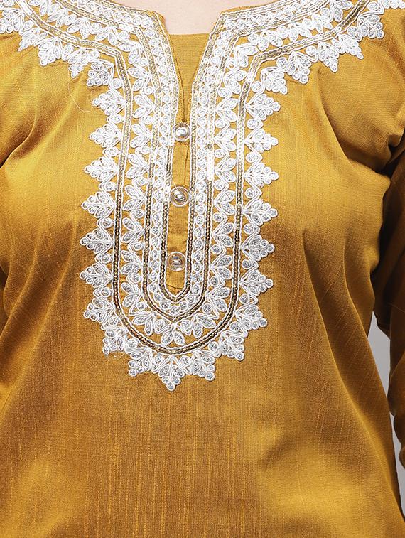 yellow round neck kurta pant set with dupatta - 20195082 - Standard Image - 3