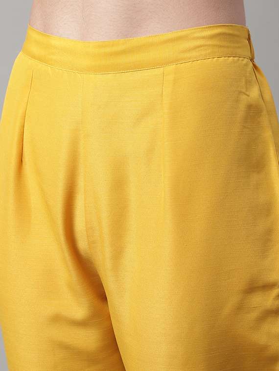 yellow round neck kurta pant set with dupatta - 20195085 -  Standard Image - 3