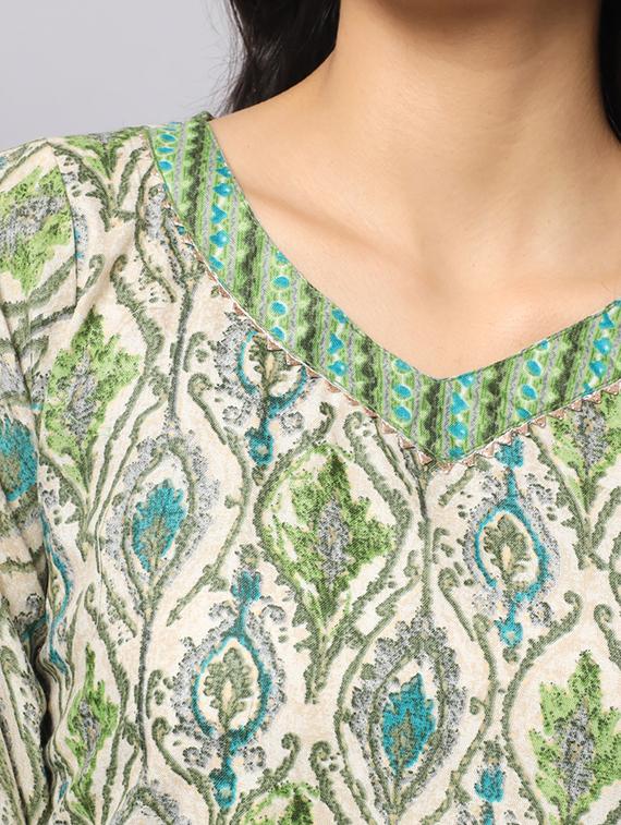 green v neck kurta pant set with dupatta - 20195095 - Standard Image - 3