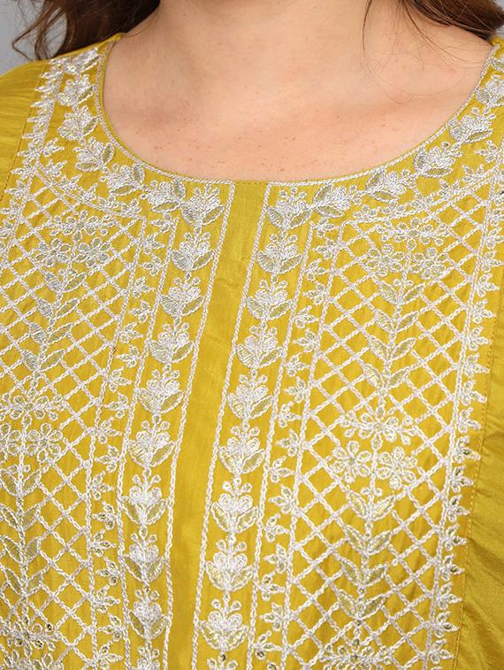 yellow round neck kurta pant set with dupatta - 20195106 - Standard Image - 3